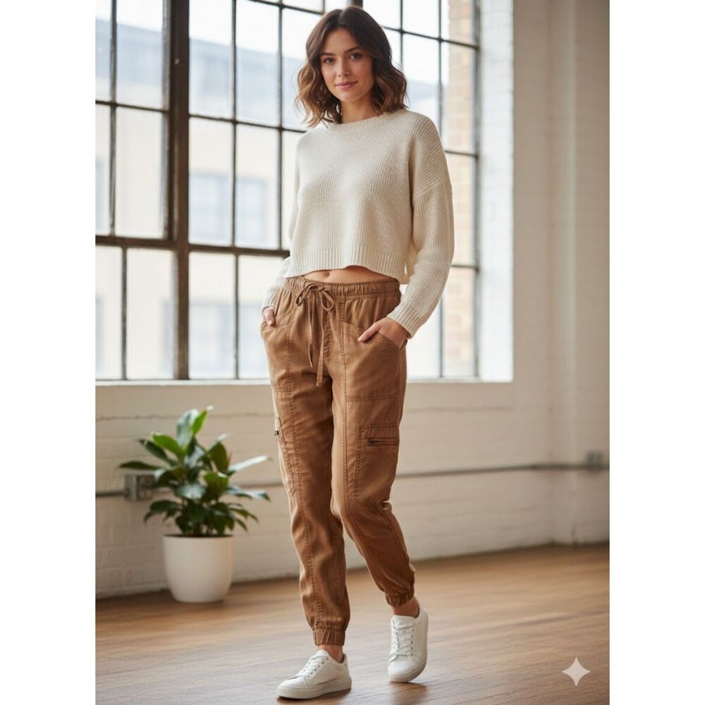 Nicole Miller New York women Cargo Jogger Pants Copper Brown Rust XS Lyocell